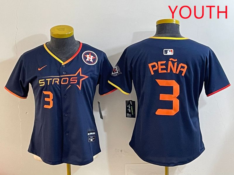 Youth Houston Astros #3 Pena Drak Blue Three generations Joint Name 2025 Nike MLB Jersey style 4106->youth mlb jersey->Youth Jersey